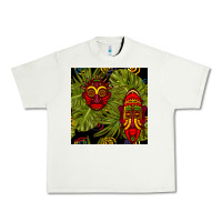 Pistachio african masks and monstera leaf seamless pattern Urban Heavy Tee - BundleAndBundleShop