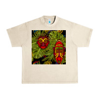 Sandshell african masks and monstera leaf seamless pattern Urban Heavy Tee - BundleAndBundleShop