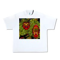 White african masks and monstera leaf seamless pattern Urban Heavy Tee - BundleAndBundleShop