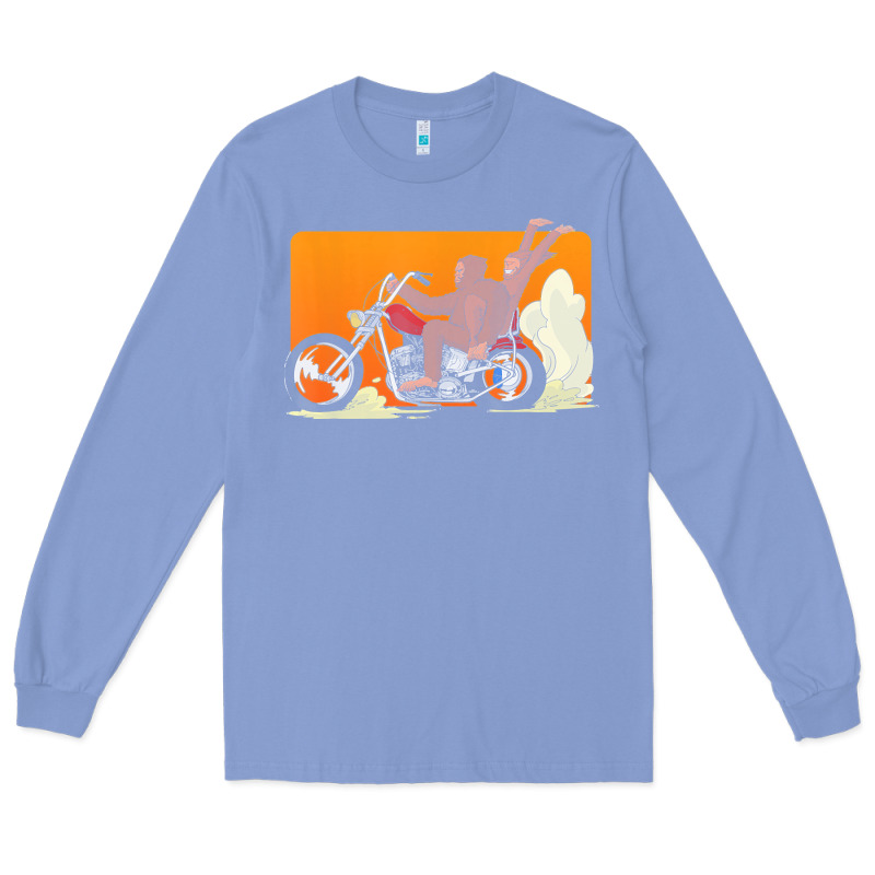 Bigfoot T  Shirt Bigfoot Riding Motorcycle For Biker Sasquatch Chick T Long Sleeve Tee by linhVisuals | Teevron