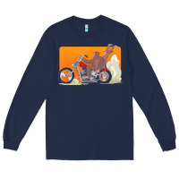 Navy bigfoot t  shirt bigfoot riding motorcycle for biker sasquatch chick t Long Sleeve Tee - linhVisuals