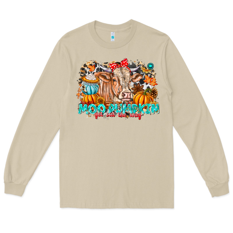 Moo Pumpkin Get Out The Way Long Sleeve Tee by CowhideDigitalArt | Teevron