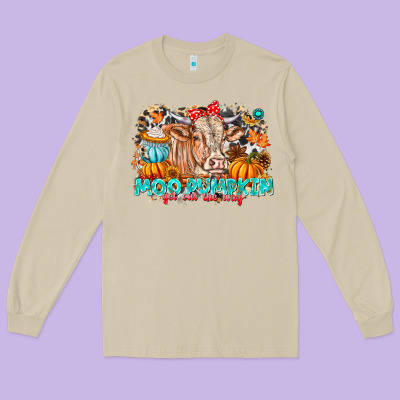 Moo Pumpkin Get Out The Way Long Sleeve Tee Designed By Cowhidedigitalart