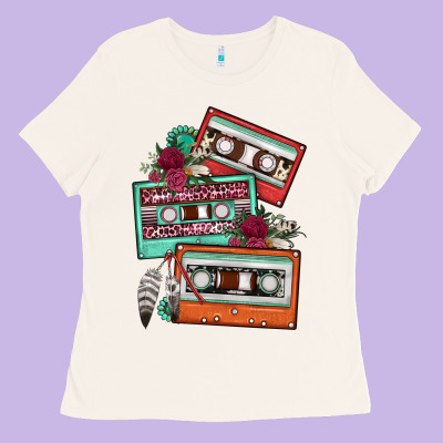 Cassette Floral Gemstone Ladies Tee Designed By Fadigitalartstudio