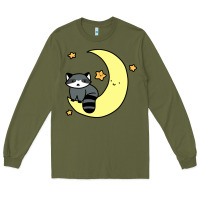 Army Green crescent moon raccoon Long Sleeve Tee - linhVisuals