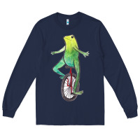 Navy dat boi watercolor unicycle frog Long Sleeve Tee - linhVisuals