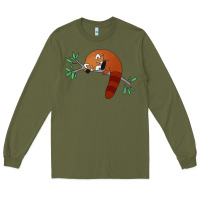 Army Green red panda sleeping Long Sleeve Tee - linhVisuals