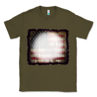 Army Green America Wood Flag with bBeach Effect Classic Tee - CowCowDesign
