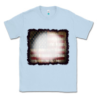 Dusty Blue America Wood Flag with bBeach Effect Classic Tee - CowCowDesign