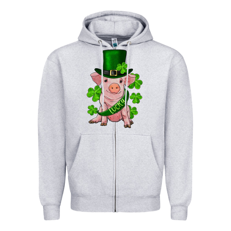 St. Patrick's Day Lucky Baby Pig Zipper Hoodie by RanaPortraitStore | Teevron