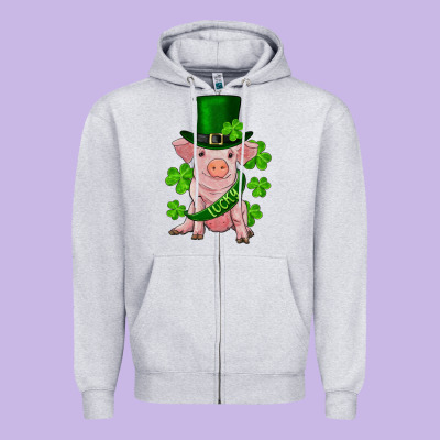 St. Patrick's Day Lucky Baby Pig Zipper Hoodie Designed By Ranaportraitstore