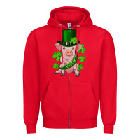 Red st. patrick's day lucky baby pig Zipper Hoodie - RanaPortraitStore