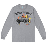 Heather Grey defund the police Long Sleeve Tee - linhVisuals