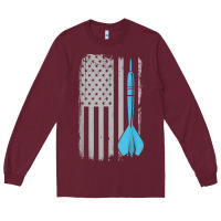 Burgundy throwing darts   vintage usa american flag for dart players t shirt Long Sleeve Tee - linhVisuals