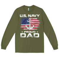 Army Green u.s navy proud dad with american flag gift veteran day t shirt Long Sleeve Tee - linhVisuals