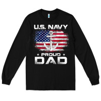 Black u.s navy proud dad with american flag gift veteran day t shirt Long Sleeve Tee - linhVisuals