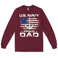 Burgundy u.s navy proud dad with american flag gift veteran day t shirt Long Sleeve Tee - linhVisuals