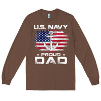 Chestnut u.s navy proud dad with american flag gift veteran day t shirt Long Sleeve Tee - linhVisuals