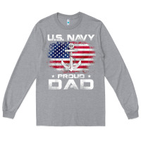 Heather Grey u.s navy proud dad with american flag gift veteran day t shirt Long Sleeve Tee - linhVisuals