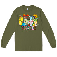 Army Green hello summer drink Long Sleeve Tee - CowhideDigitalArt