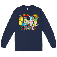 Navy hello summer drink Long Sleeve Tee - CowhideDigitalArt