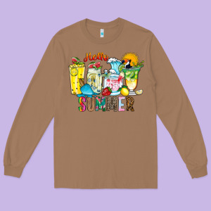 Hello Summer Drink Long Sleeve Tee Designed By Cowhidedigitalart