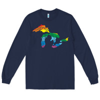 Navy all michigan great lakes rainbow colors Long Sleeve Tee - linhVisuals