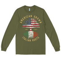 Army Green american grown italian roots italy flag vintage tree Long Sleeve Tee - linhVisuals