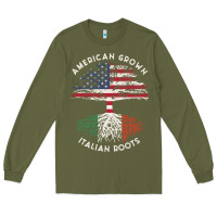 Army Green american grown italian roots usa italy flag tree Long Sleeve Tee - linhVisuals