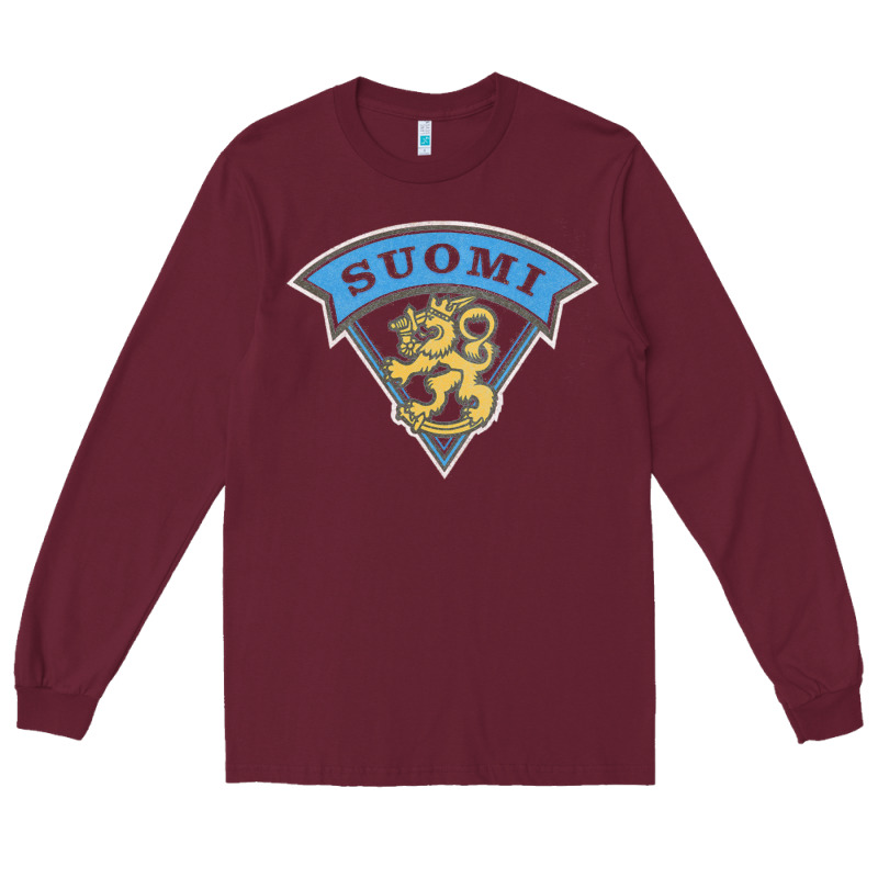 Faded Style Suomi Finland Lion Design Long Sleeve Tee by linhVisuals | Teevron
