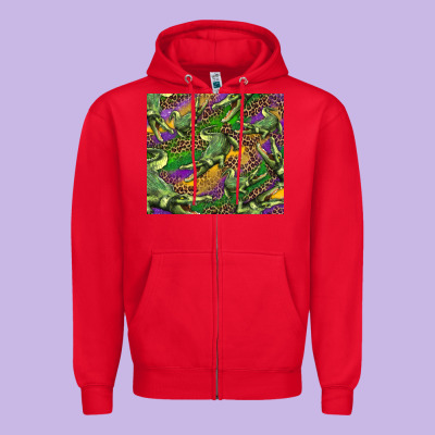 Mardi Gras Louisiana Crocodile Leopard Zipper Hoodie Designed By Ranaportraitstore