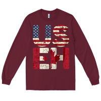 Burgundy canada us eh american canadian flag vintage america colors patriotic g Long Sleeve Tee - linhVisuals