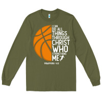 Army Green christian basketball i can do all things through christ philippians 41 Long Sleeve Tee - linhVisuals