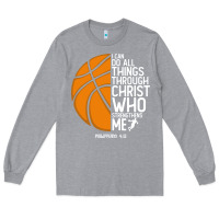 Heather Grey christian basketball i can do all things through christ philippians 41 Long Sleeve Tee - linhVisuals