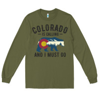 Army Green colorado is calling and i must go state flag with wild bear Long Sleeve Tee - linhVisuals