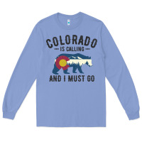 Colony Blue colorado is calling and i must go state flag with wild bear Long Sleeve Tee - linhVisuals