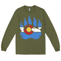 Army Green colorado state flag bear paw print pocket place Long Sleeve Tee - linhVisuals