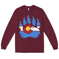 Burgundy colorado state flag bear paw print pocket place Long Sleeve Tee - linhVisuals
