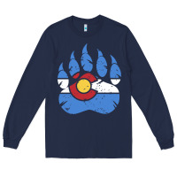 Navy colorado state flag bear paw print pocket place Long Sleeve Tee - linhVisuals