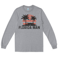 Heather Grey florida man state funny meme vintage palm trees and sunset retro sun Long Sleeve Tee - linhVisuals