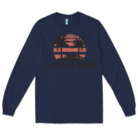 Navy florida man state funny meme vintage palm trees and sunset retro sun Long Sleeve Tee - linhVisuals