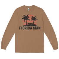 Florida Man State Funny Meme Vintage Palm Trees And Sunset Retro Sun Long Sleeve Tee | Teevron