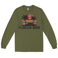 Army Green florida man state funny meme vintage palm trees and sunset retro sun Long Sleeve Tee - linhVisuals