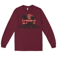 Burgundy florida man state funny meme vintage palm trees and sunset retro sun Long Sleeve Tee - linhVisuals