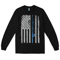 Black fishing american flag vintage fishing rod patriotic 4ht of july gift f Long Sleeve Tee - linhVisuals