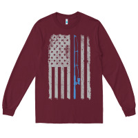 Burgundy fishing american flag vintage fishing rod patriotic 4ht of july gift f Long Sleeve Tee - linhVisuals