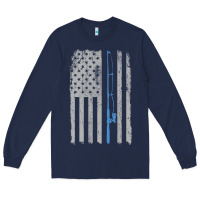 Navy fishing american flag vintage fishing rod patriotic 4ht of july gift f Long Sleeve Tee - linhVisuals