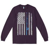 Plum fishing american flag vintage fishing rod patriotic 4ht of july gift f Long Sleeve Tee - linhVisuals