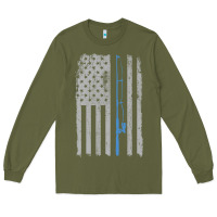 Army Green fishing american flag vintage fishing rod patriotic 4ht of july gift f Long Sleeve Tee - linhVisuals
