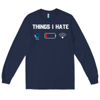 Navy funny things i hate low battery and wifi connection Long Sleeve Tee - linhVisuals